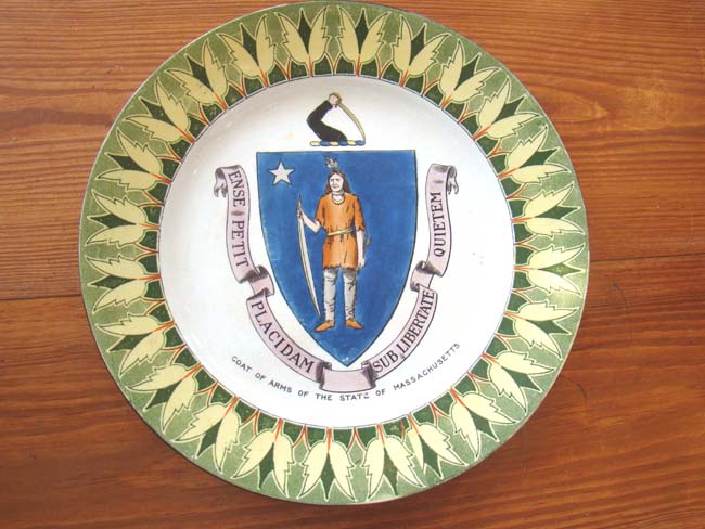 A fine and rare plate circa 1901-1914 depicting the Coat-of-arms for the State of Massachusetts